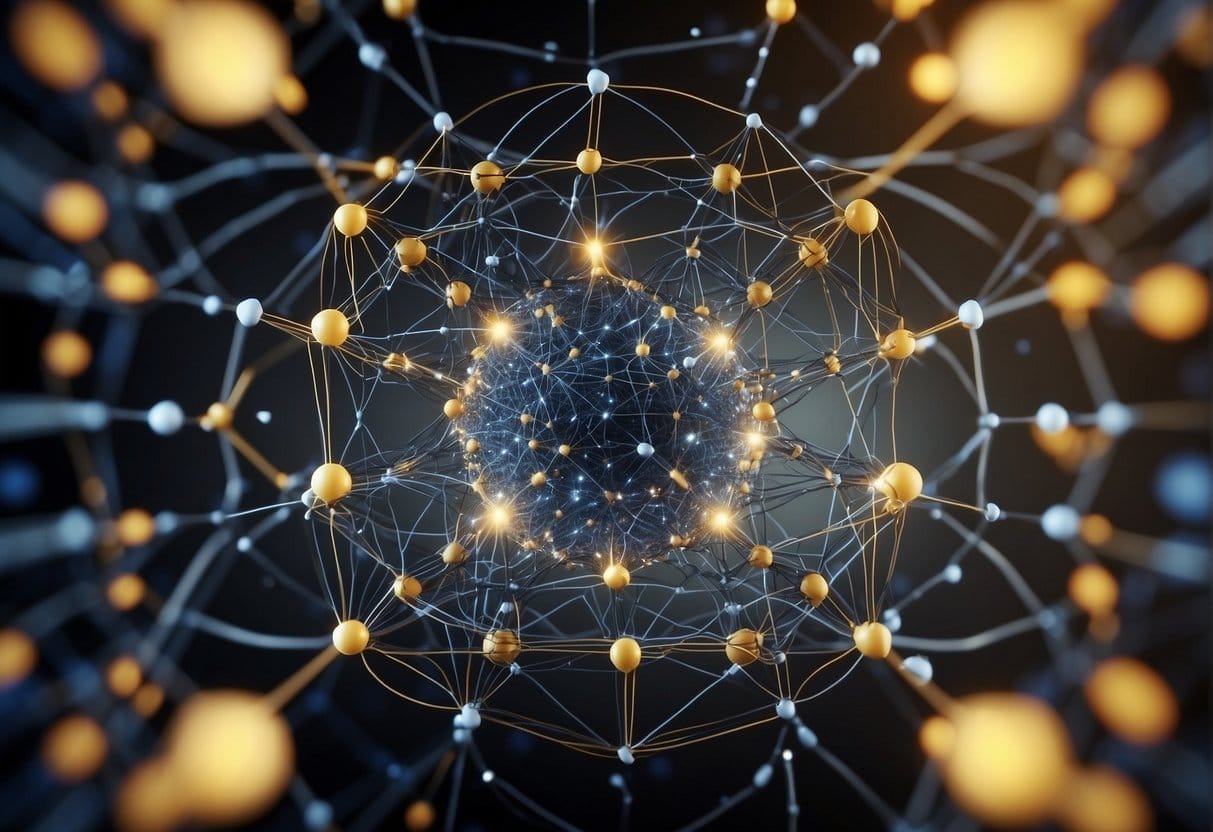 Multiple data sources converge into a central hub, forming a web of interconnected lines and nodes, representing the process of data-driven attribution