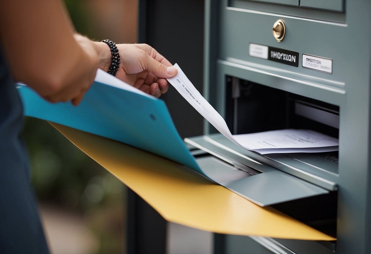 A person receiving a direct mail piece with a compelling offer and call-to-action. The mail is personalized and stands out in a cluttered mailbox
