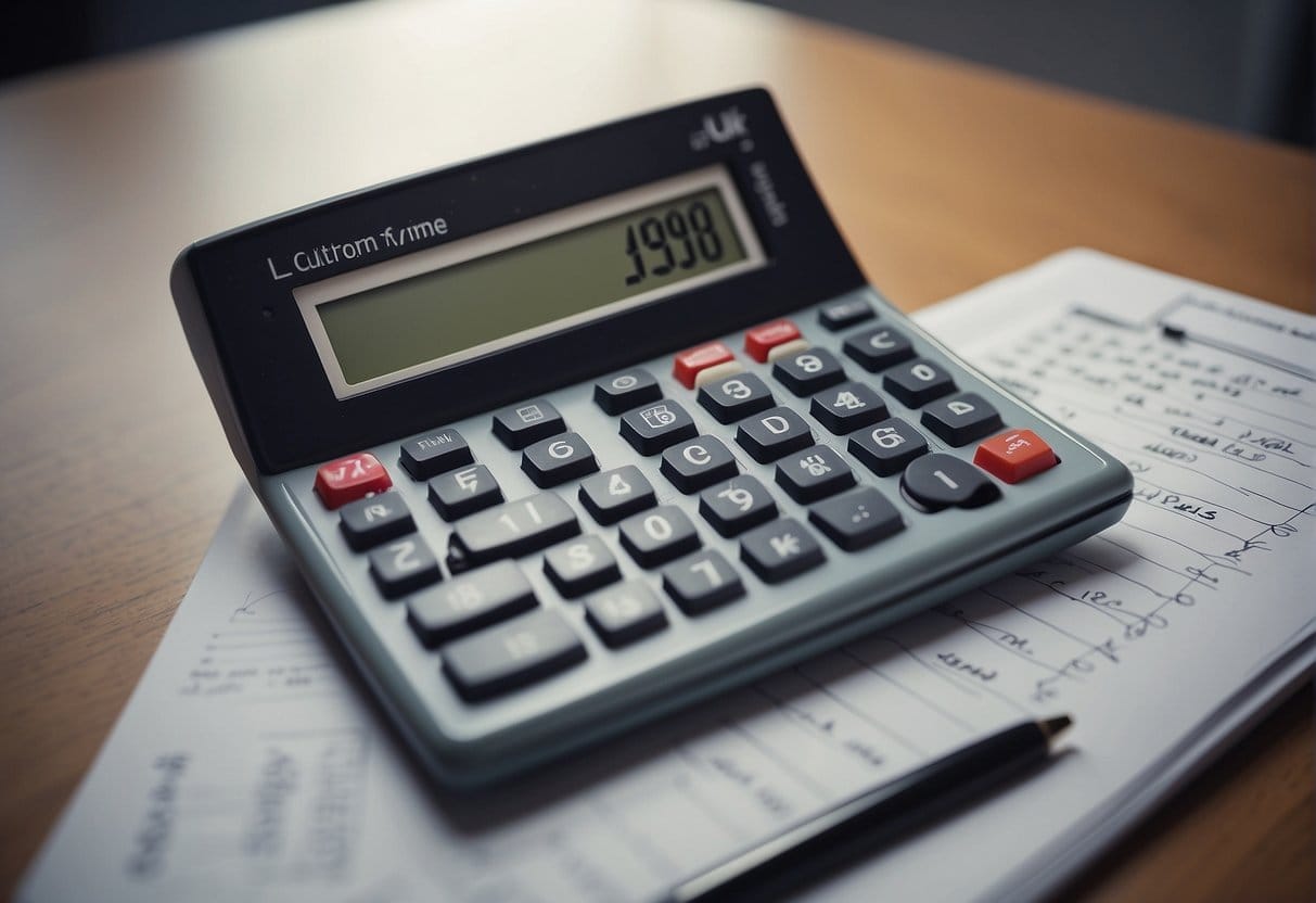 A calculator and a whiteboard with the customer lifetime value formula written on it