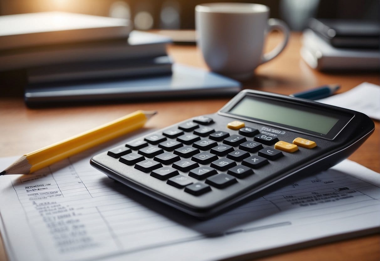 A calculator and a pencil on a desk, with a piece of paper showing LTV calculations