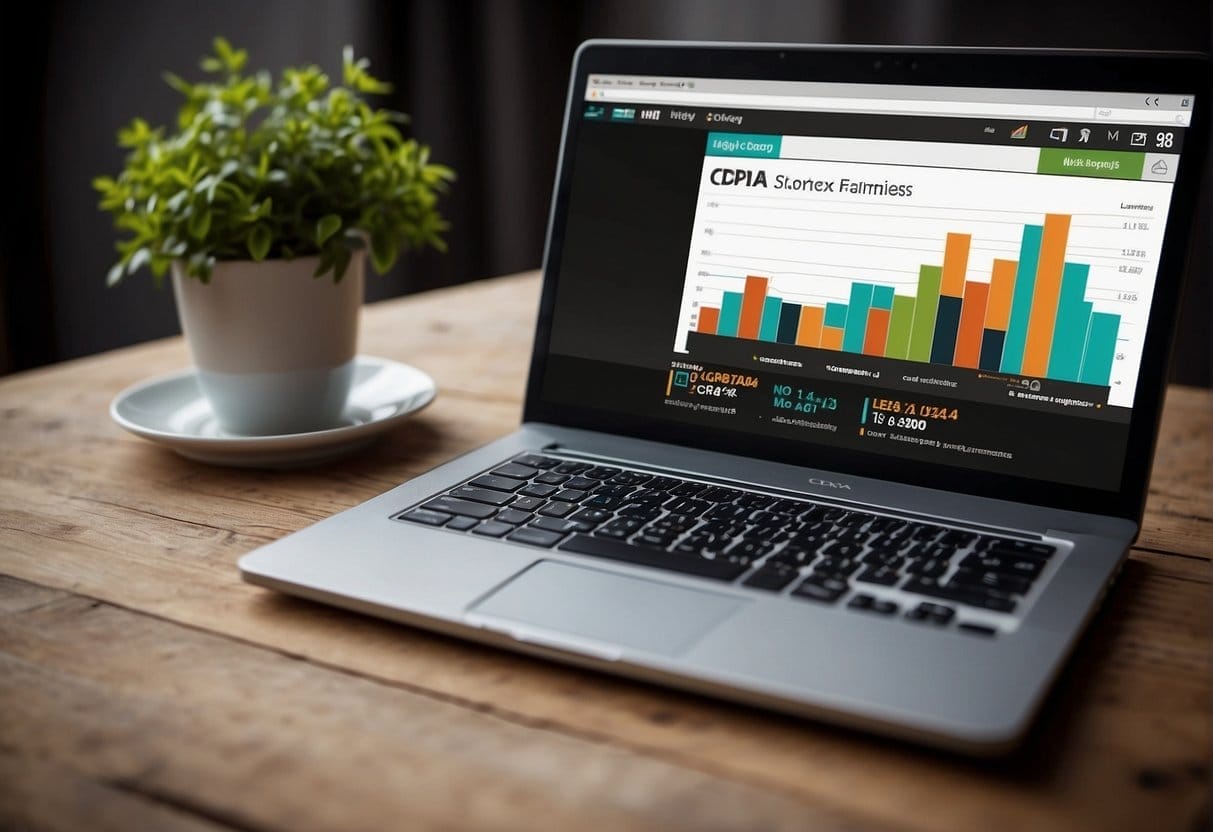 A laptop with a graph showing increasing CPA success, surrounded by various marketing tools and strategies